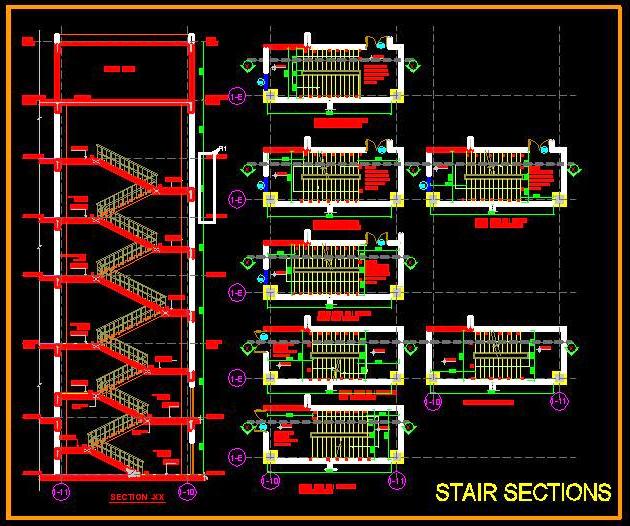 R.C.C. Staircase Design DWG for Multi-Storey Buildings